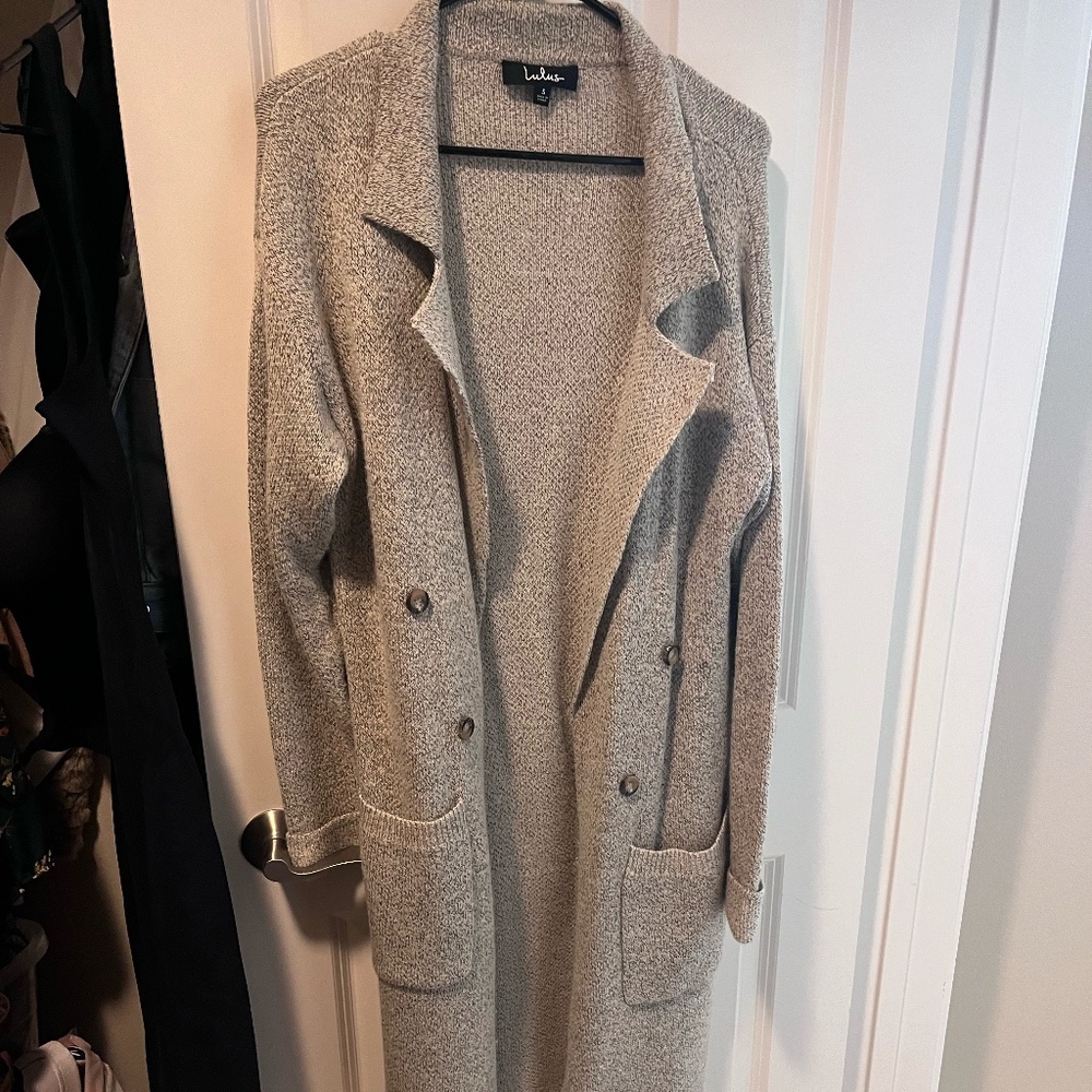 Beige Long Sleeve Sweater Coat